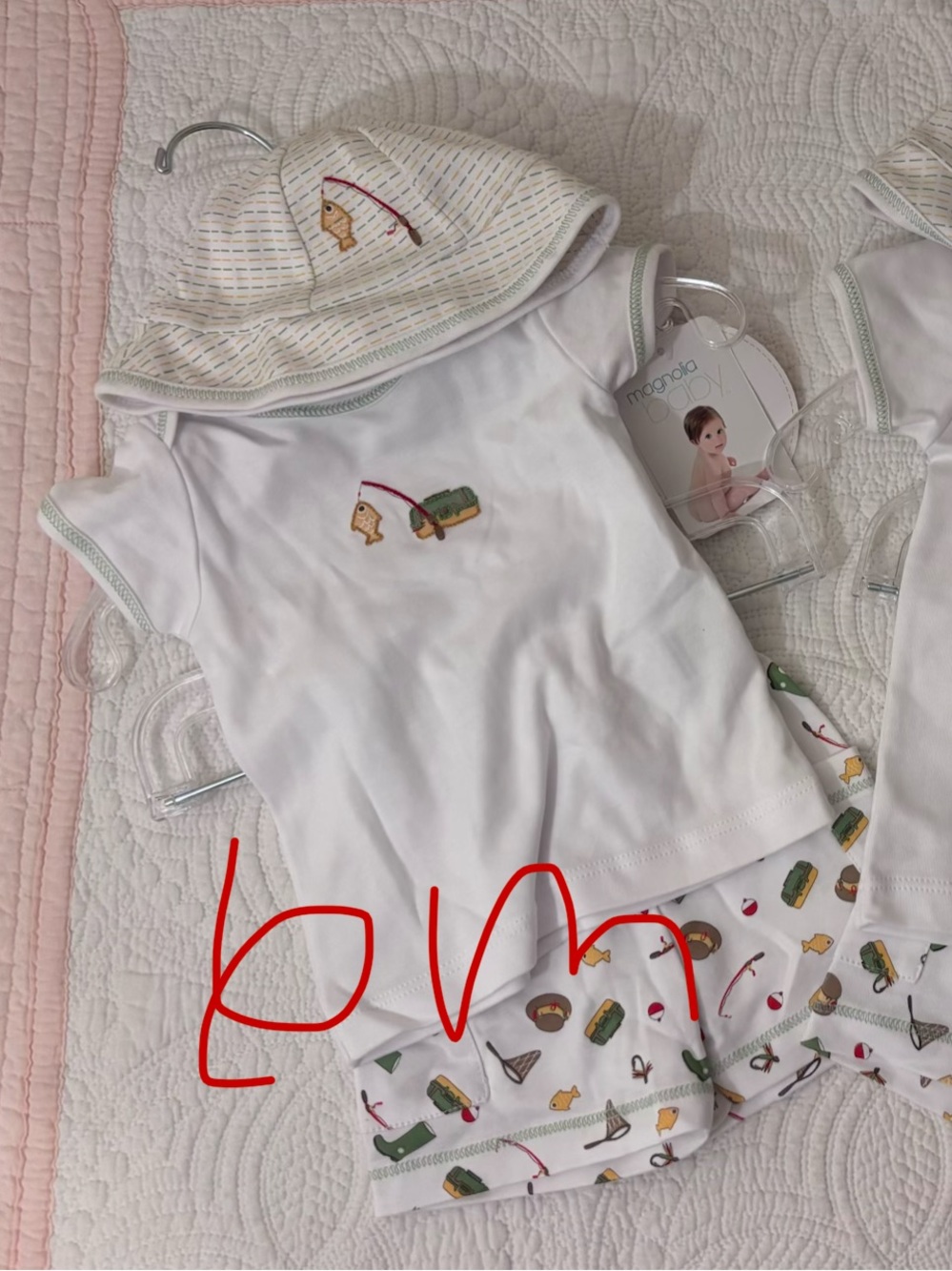 Magnolia Baby Cotton Set with Fishing Print - White